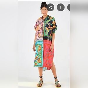 FARM Rio Multicolor Patchwork Midi Shirt Dress